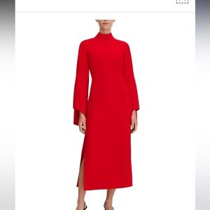 Reiss beautiful flouted sleeve, mock neck, long midi dress in red. Size 4.